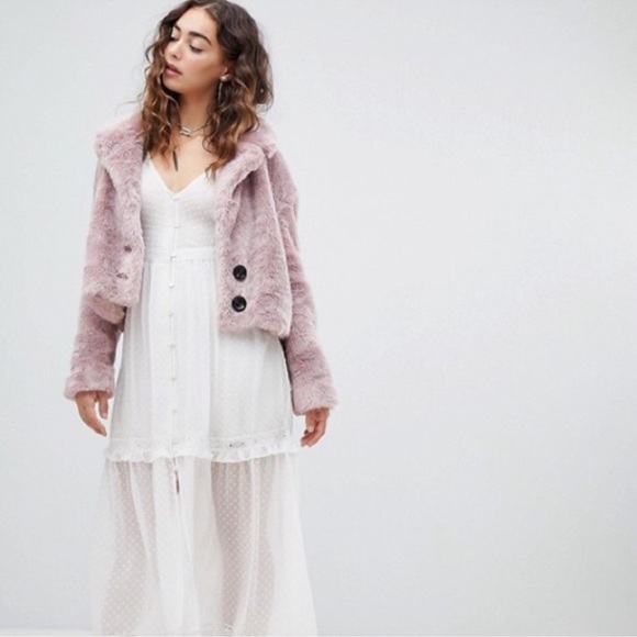 Free People Mena Rose Pink Faux Fur Cropped Jacket - Picture 9 of 9